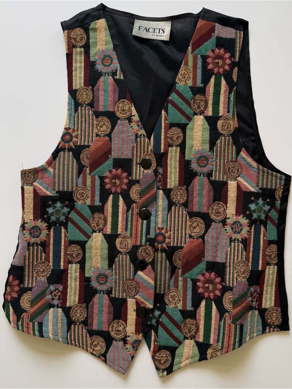 Facets by Mirrors Vest Tapestry Top Vtg 80s 90s Vibe S/M